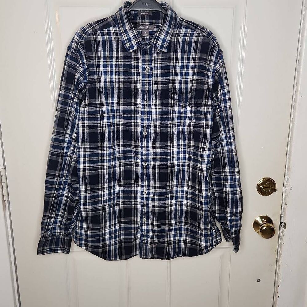 Eddie Bauer blue plaid flannel shirt men's size M